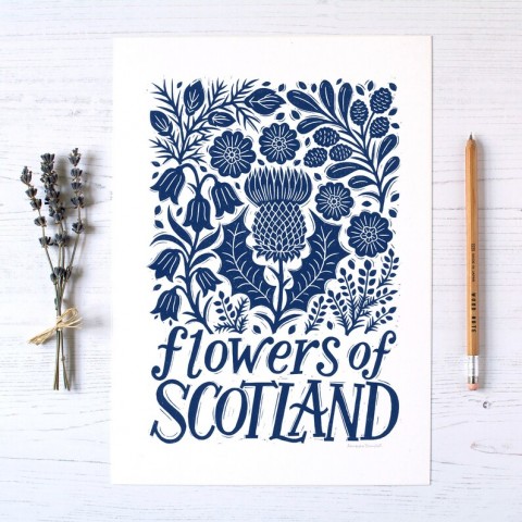 Hand Lettered Flowers of Scotland Print - Made in Scotland